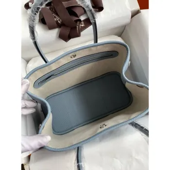 Hermes Garden Party 30 Ručně vyráběná taška v modré kůži Clemence