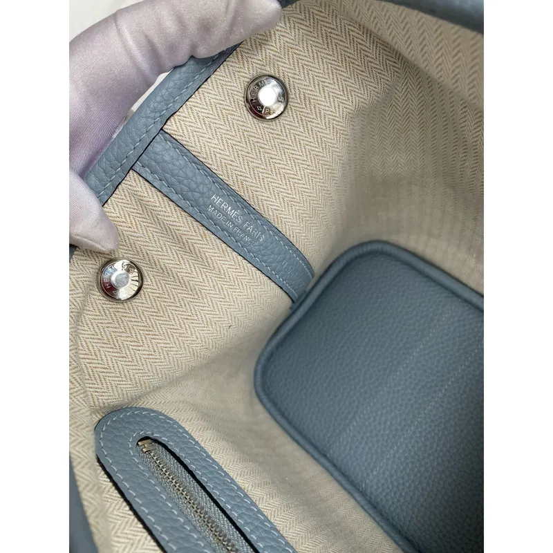 Hermes Garden Party 30 Ručně vyráběná taška v modré kůži Clemence
