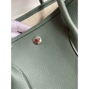 Hermes Garden Party 30 Ručně vyráběná taška v kůži Clemence ve odstínu Vert Amande