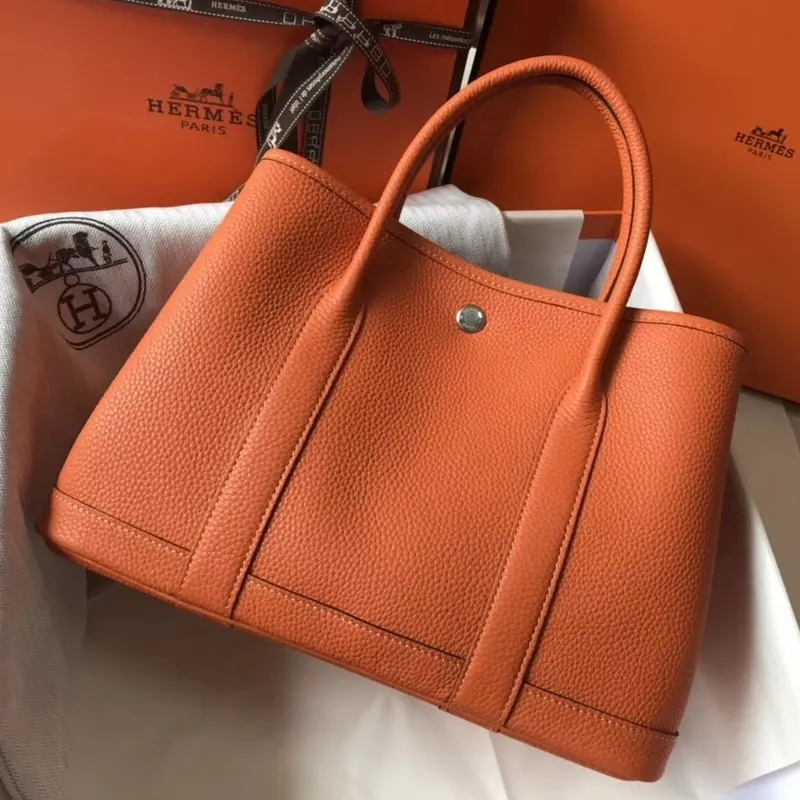 Hermes Orange Clemence Garden Party 30cm Ručně vyráběná taška