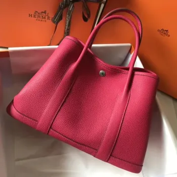 Hermes Rose Red Clemence Garden Party 30cm – ručně vyráběná kabelka pro náročné