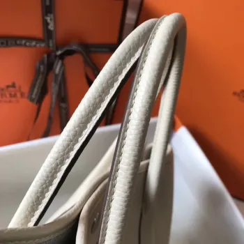 Hermes White Clemence Garden Party 30cm Ručně vyráběná taška
