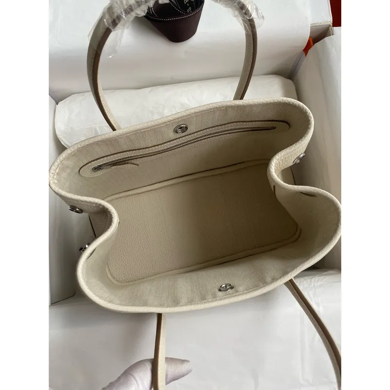 Hermes Garden Party 30 Ručně vyráběná taška z kůže Clemence v odstínu Craie