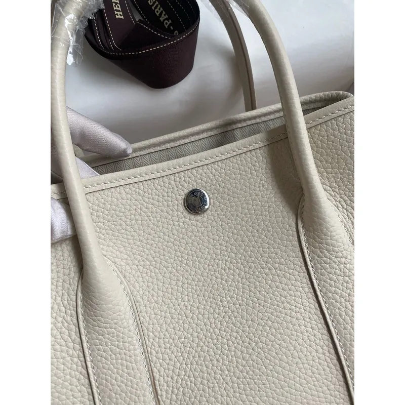 Hermes Garden Party 30 Ručně vyráběná taška z kůže Clemence v odstínu Craie