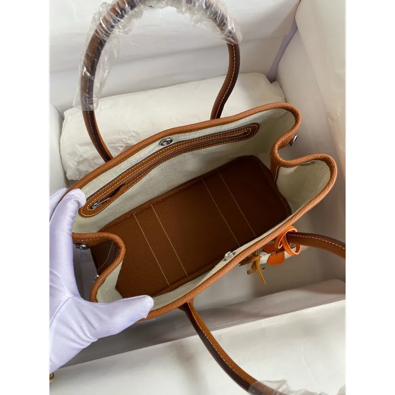 Hermes Garden Party 30 Ručně vyráběná taška z zlaté kůže Clemence