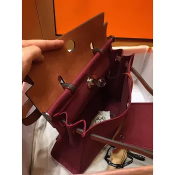 Hermes Herbag Zip 31cm Taška v barvách camel a bordeaux