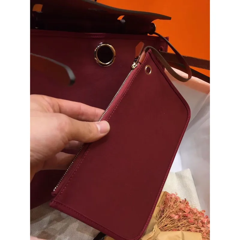 Hermes Herbag Zip 31cm Taška v barvách camel a bordeaux