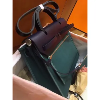Hermes Herbag Zip 31cm Taška v námořnické modři a zelené