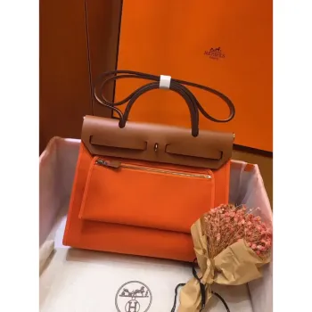 Hermes Herbag Zip 31cm Taška v Hnědé a Oranžové