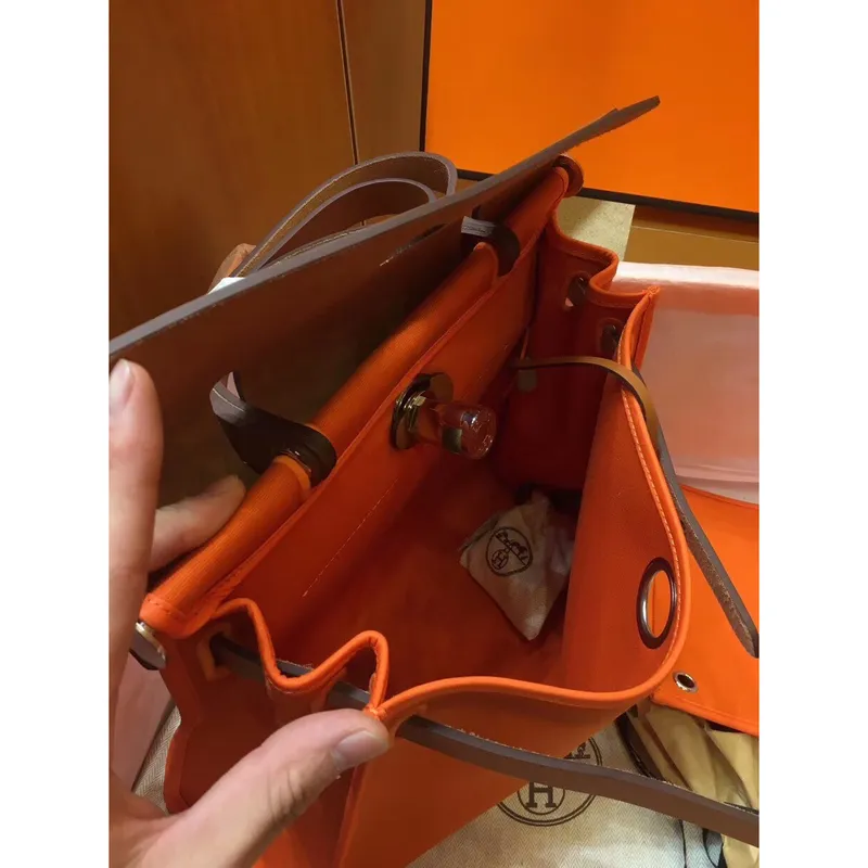 Hermes Herbag Zip 31cm Taška v Hnědé a Oranžové