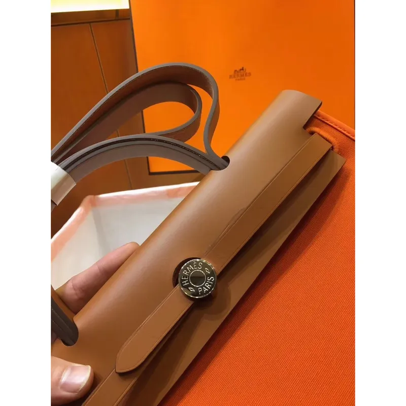 Hermes Herbag Zip 31cm Taška v Hnědé a Oranžové