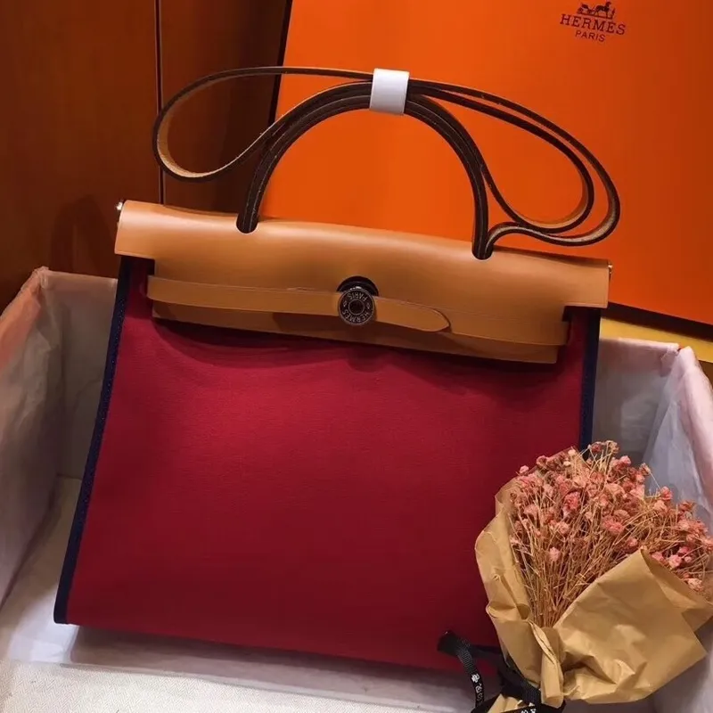 Hermes Herbag Zip 31cm Taška v Hnědé a Červené