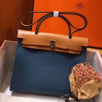 Hermes Herbag Zip 31cm Taška v Hnědé a Modré