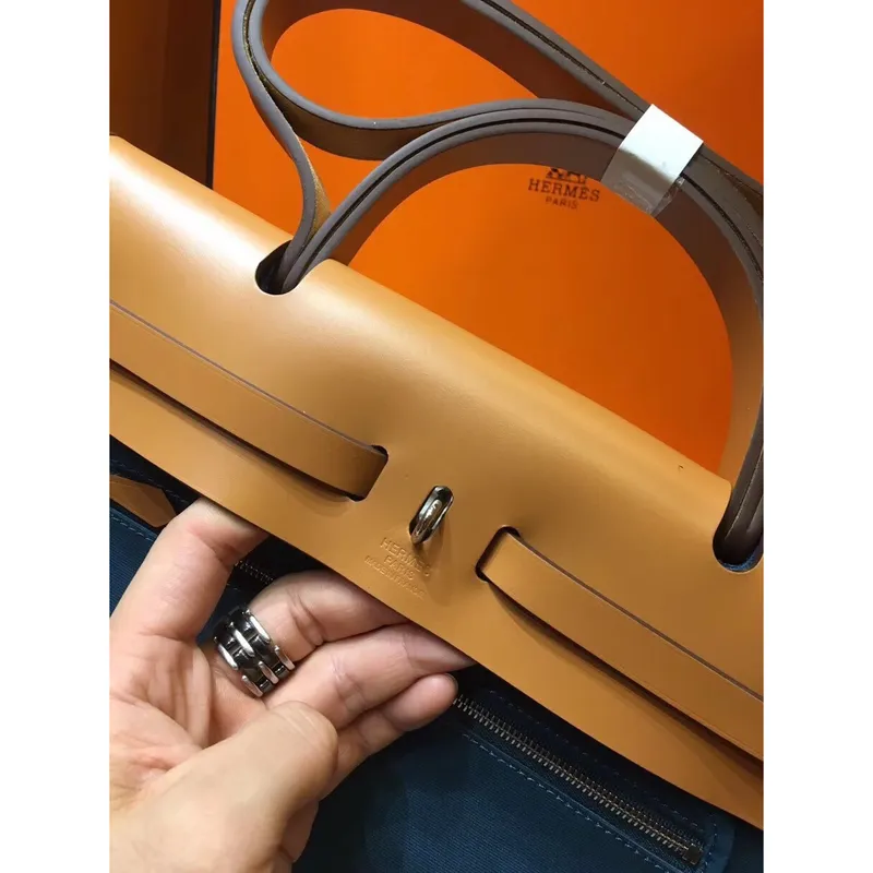 Hermes Herbag Zip 31cm Taška v Hnědé a Modré