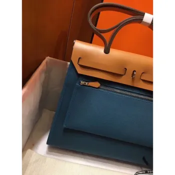 Hermes Herbag Zip 31cm Taška v Hnědé a Modré