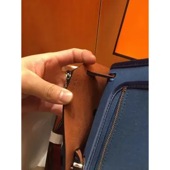 Hermes Herbag Zip 31cm Taška v Camel a Modré