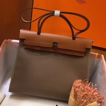 Hermes Herbag Zip 31cm Taška v Hnědé a Taupe