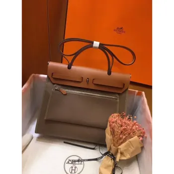 Hermes Herbag Zip 31cm Taška v Hnědé a Taupe