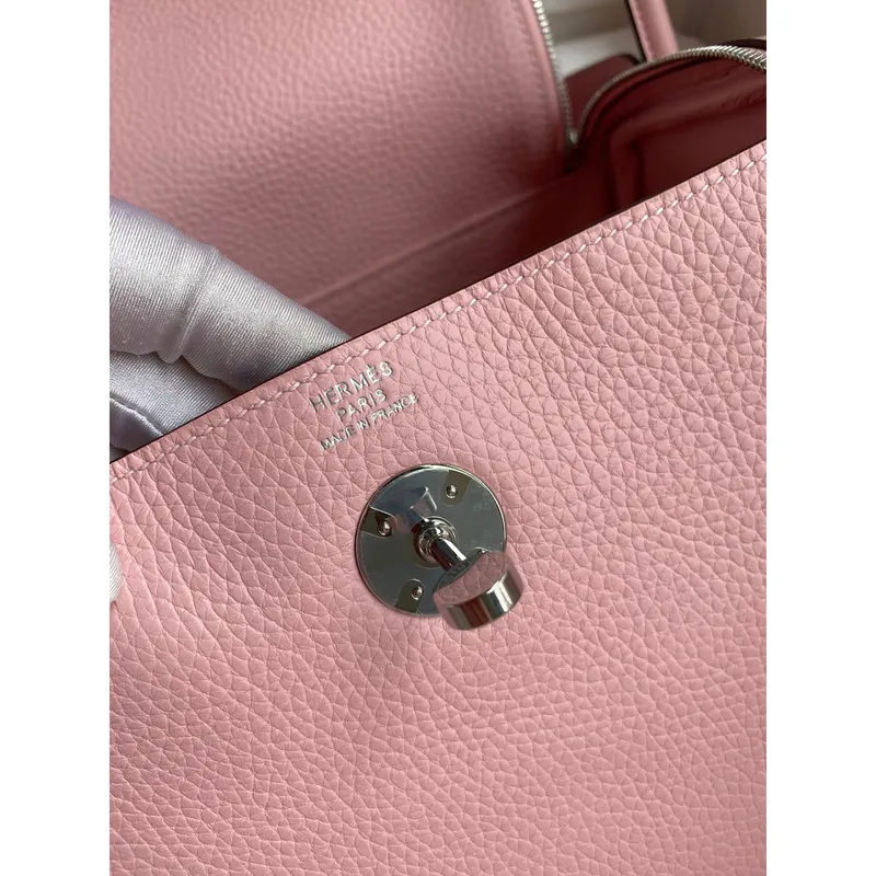 Hermes Lindy 26 Ručně vyráběná taška v růžové sakurové kůži Clemence