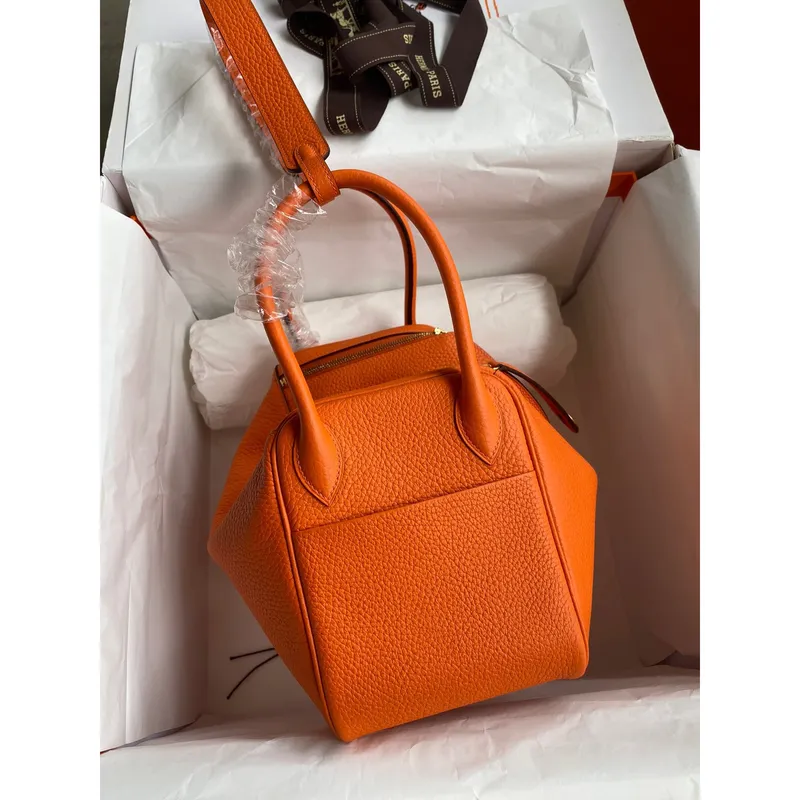 Hermes Lindy 26 Ručně vyráběná taška v oranžové kůži Clemence