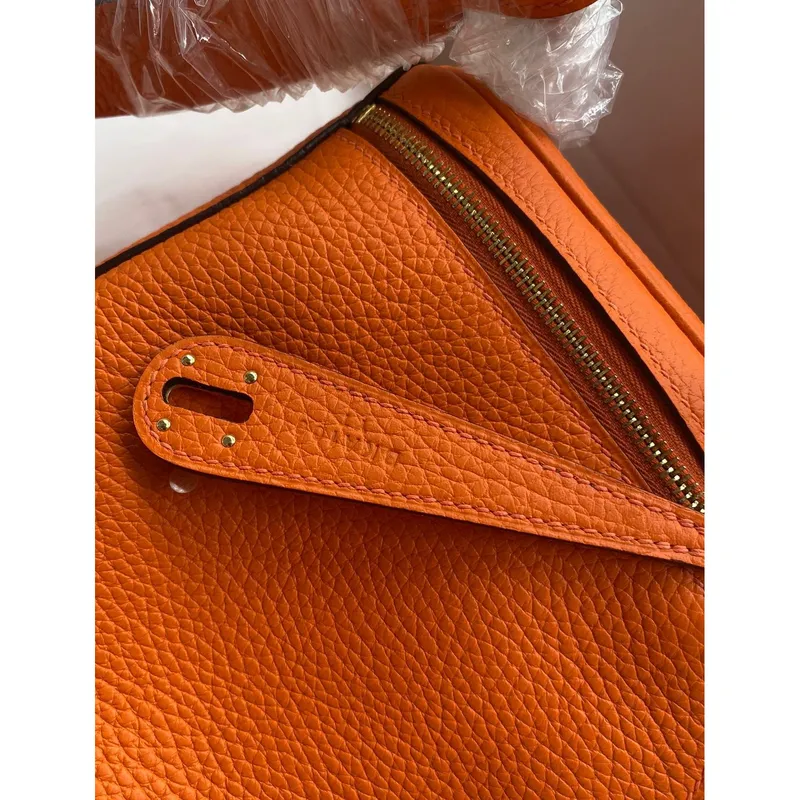 Hermes Lindy 26 Ručně vyráběná taška v oranžové kůži Clemence