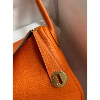 Hermes Lindy 26 Ručně vyráběná taška v oranžové kůži Clemence