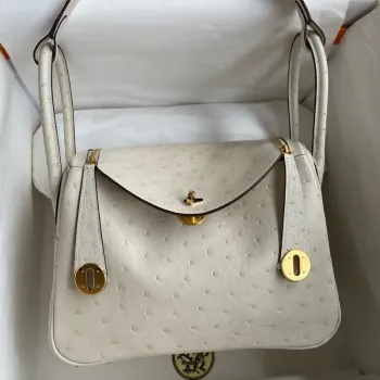 Hermes Lindy 26 Ručně vyráběná taška v kůži z pštrosa Craie