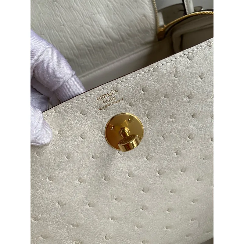 Hermes Lindy 26 Ručně vyráběná taška v kůži z pštrosa Craie