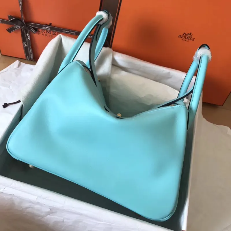 Hermes Blue Atoll Lindy 26cm Swift Ručně vyráběná taška