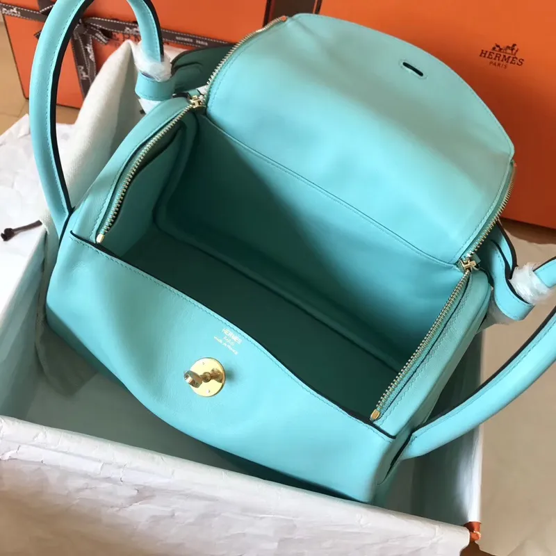 Hermes Blue Atoll Lindy 26cm Swift Ručně vyráběná taška