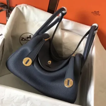 Hermes tmavě modrá Lindy 26cm taška z kůže Clemence ručně vyrobená