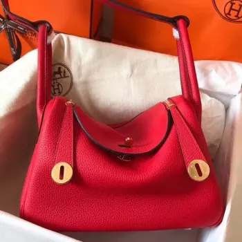Hermes Red Lindy 26cm Clemence Ručně Vyrobená Taška