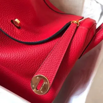 Hermes Red Lindy 26cm Clemence Ručně Vyrobená Taška