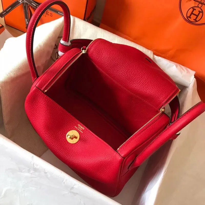 Hermes Red Lindy 26cm Clemence Ručně Vyrobená Taška