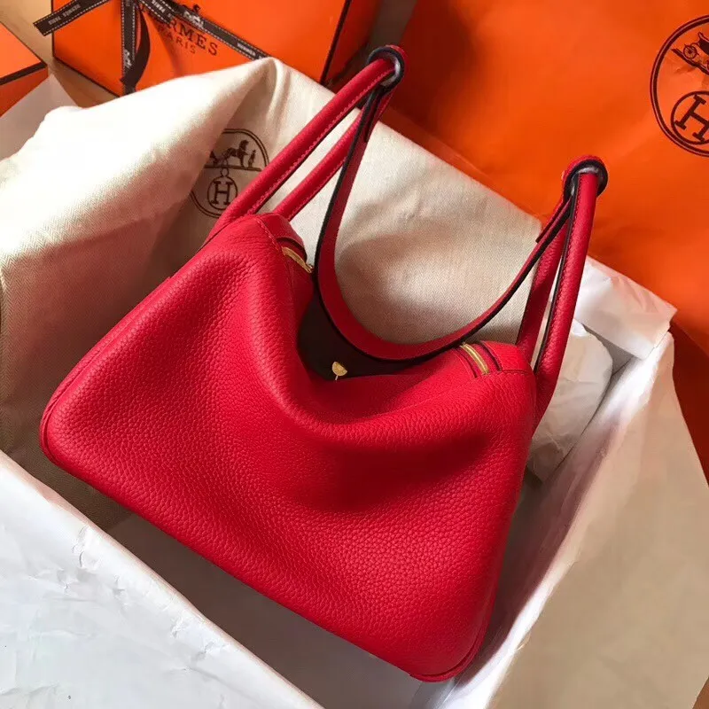 Hermes Red Lindy 26cm Clemence Ručně Vyrobená Taška