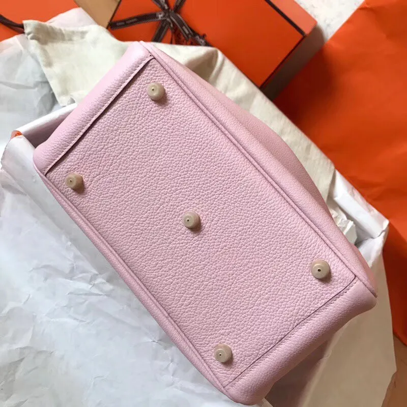 Hermes Rose Dragee Lindy 26cm Clemence Ručně vyráběná taška