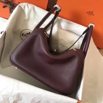 Hermes Bordeaux Lindy 26cm Clemence Ručně vyráběná taška
