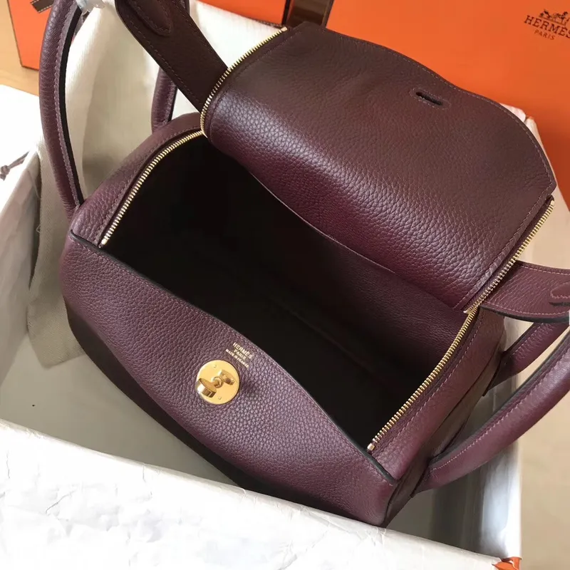 Hermes Bordeaux Lindy 26cm Clemence Ručně vyráběná taška