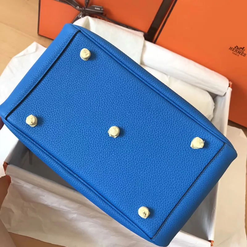 Hermes Blue Zanzibar Lindy 26cm Clemence Ručně vyráběná taška