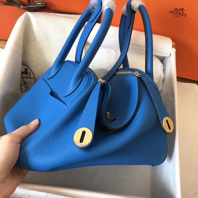 Hermes Blue Zanzibar Lindy 26cm Clemence Ručně vyráběná taška