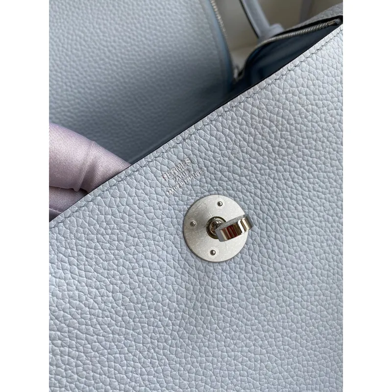 Hermes Lindy 26 Ručně vyráběná taška v modré Brume kůži Clemence
