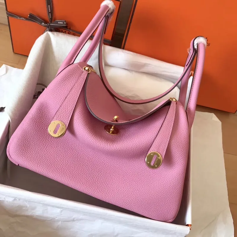 Hermes Pink Lindy 26cm Clemence Ručně Vyrobená Taška