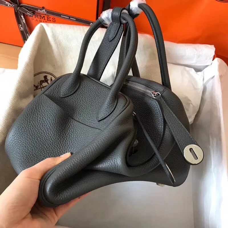 Hermes Vert Gris Lindy 30cm Clemence Ručně vyráběná taška