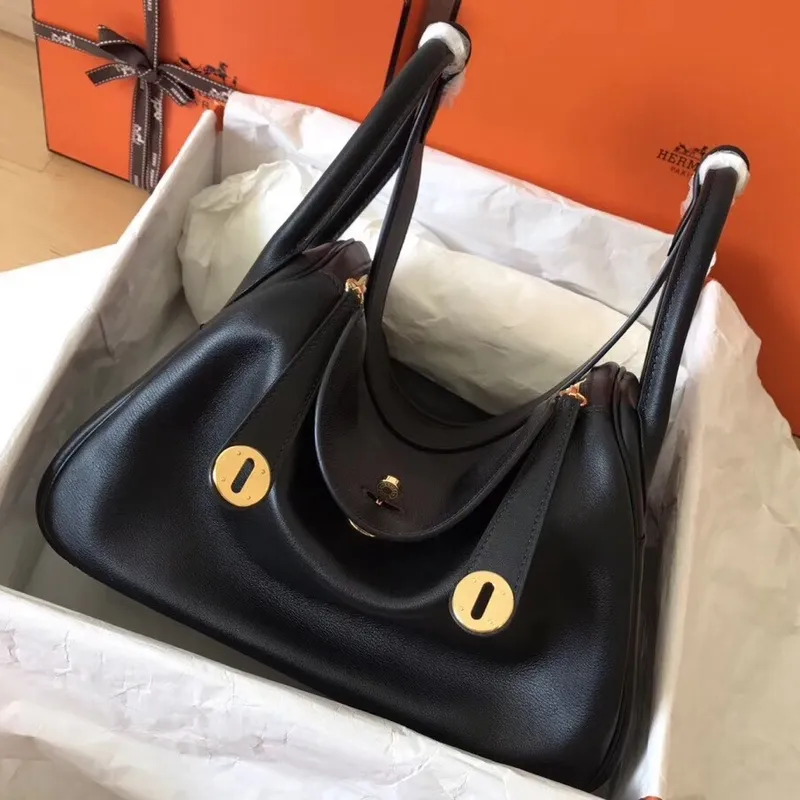 Hermes Black Lindy 30cm Swift Ručně vyráběná taška