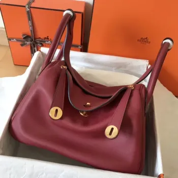 Hermes Bicolor Lindy 30cm Swift Bordeaux Ručně vyráběná taška