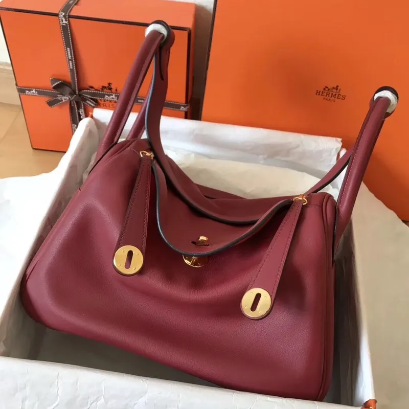 Hermes Bicolor Lindy 30cm Swift Bordeaux Ručně vyráběná taška