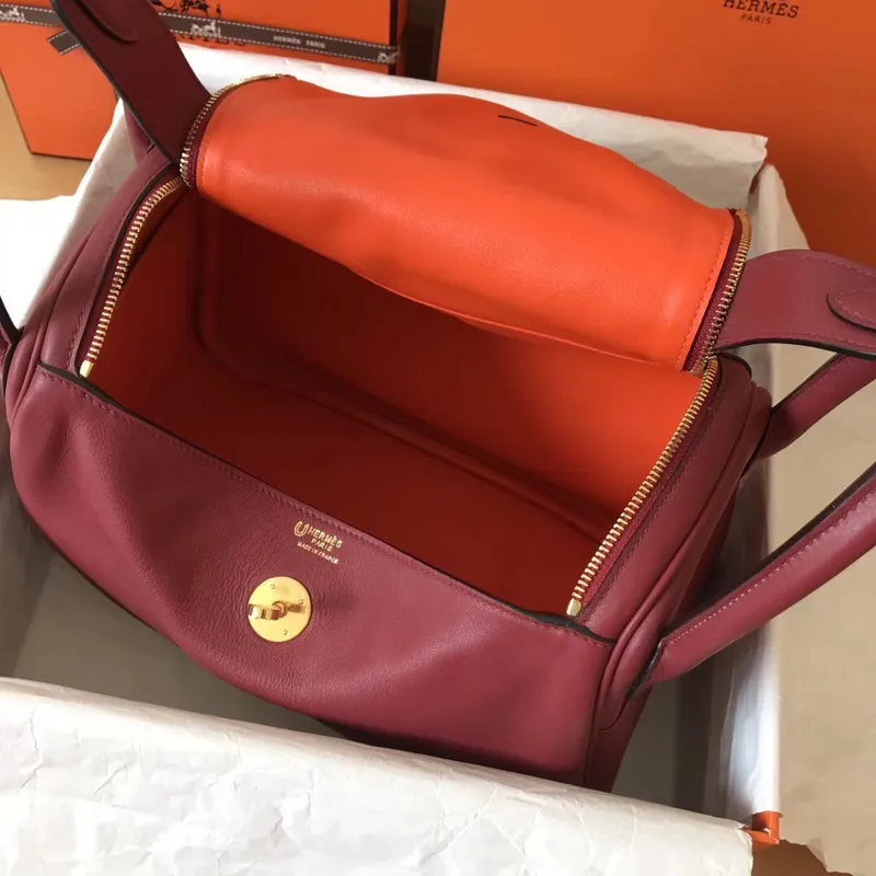 Hermes Bicolor Lindy 30cm Swift Bordeaux Ručně vyráběná taška