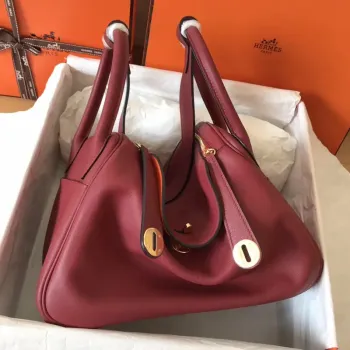 Hermes Bicolor Lindy 30cm Swift Bordeaux Ručně vyráběná taška
