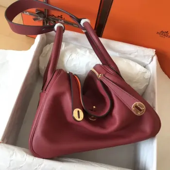 Hermes Bicolor Lindy 30cm Swift Bordeaux Ručně vyráběná taška