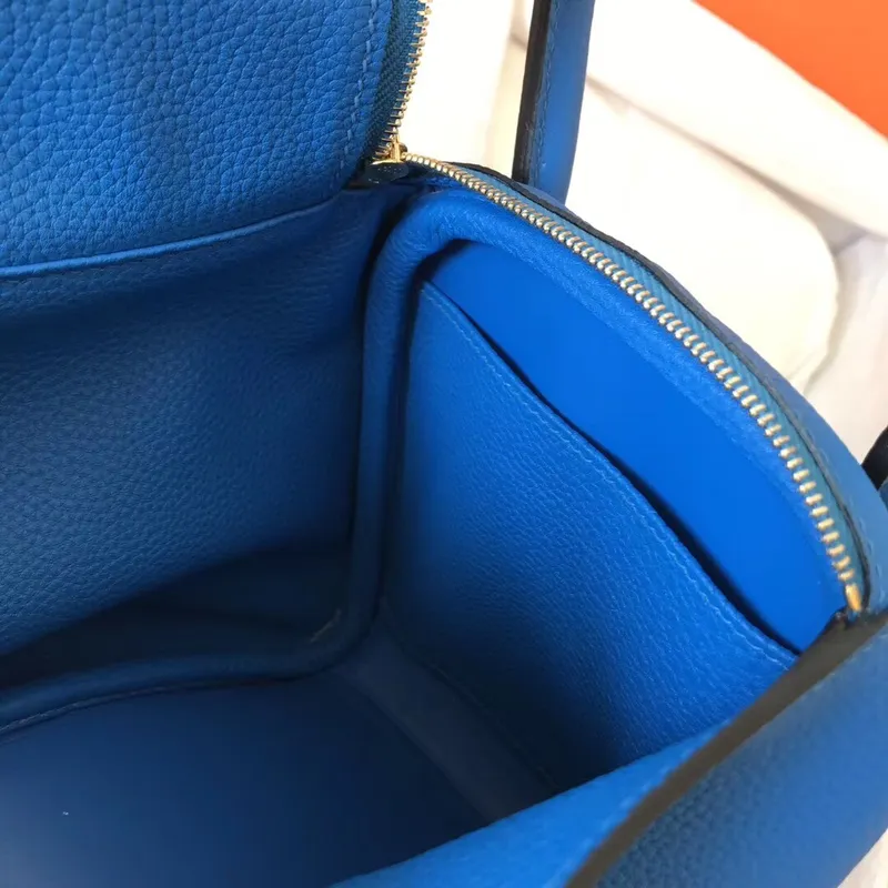 Hermes Blue Zanzibar Lindy 30cm Clemence Ručně vyráběná taška